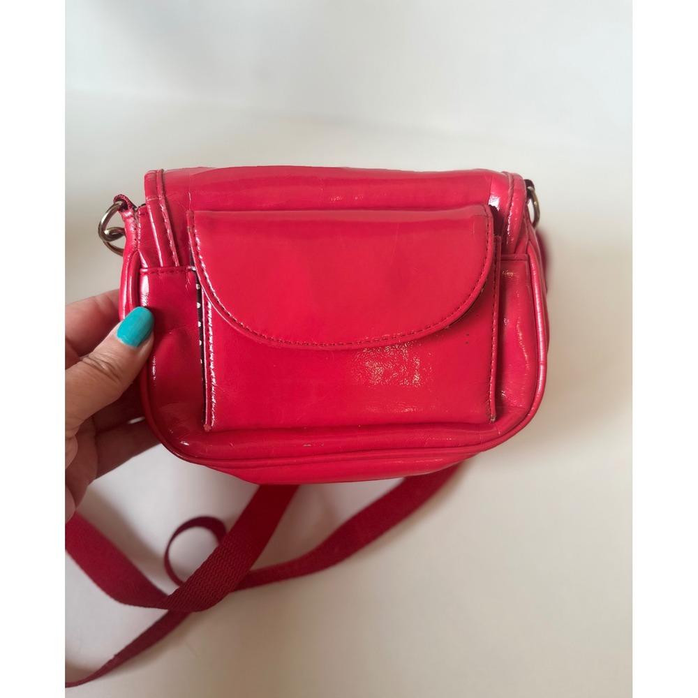Red Patent Faux Leather Crossbody Bag Wallet Organizer Polka Dot Lining